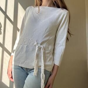Vintage Sag Harbor Petite Knit White Boatneck Blouse Small Boho